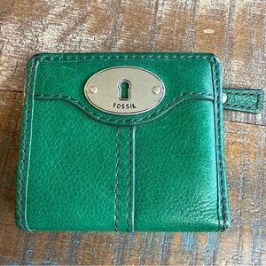 Rare Green Fossil Maddox Mini Bifold Wallet Key Lock Logo “Botol” Tosca Color